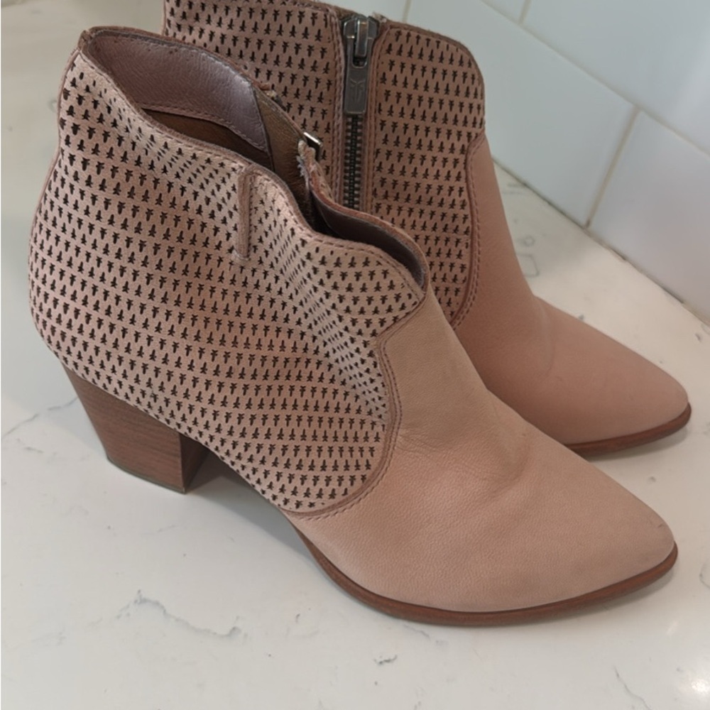 Frye Pink Perforated Ankle Booties